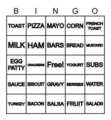 FOOD BINGO Card