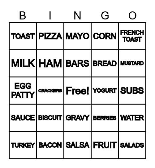 FOOD BINGO Card