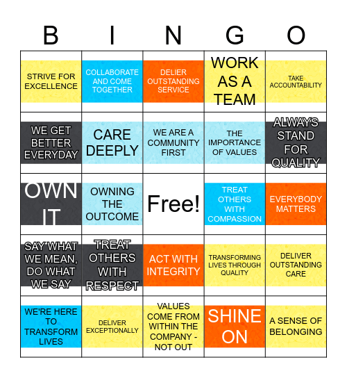 New RAYUS Values Bingo Card