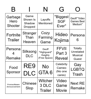 Summer Games Fest 2026 Bingo Card