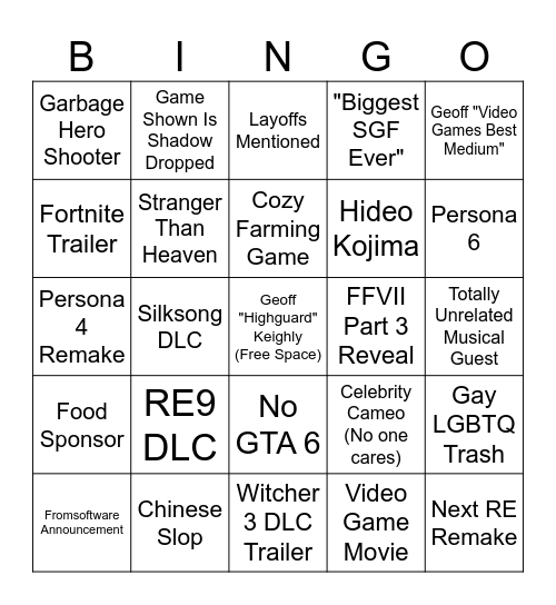 Summer Games Fest 2026 Bingo Card