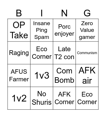 Glitter Bingo Card