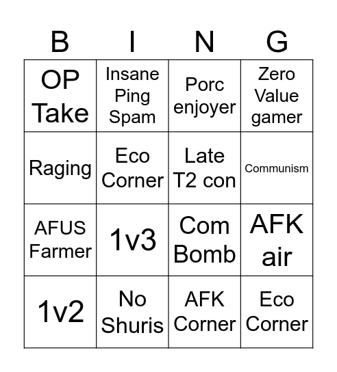 Glitter Bingo Card