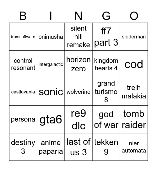 Tonight. Bingo Card