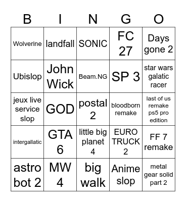 State of play Bingo Card