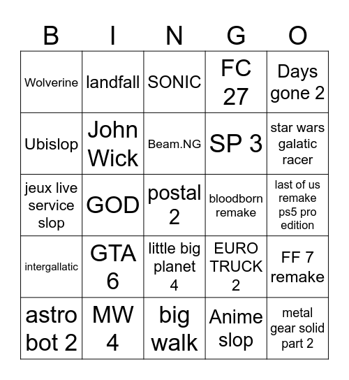 State of play Bingo Card