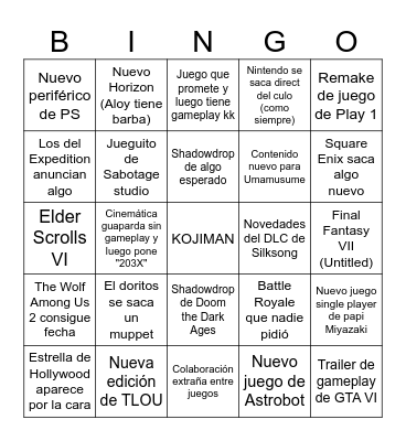 No E3 Bingo Card