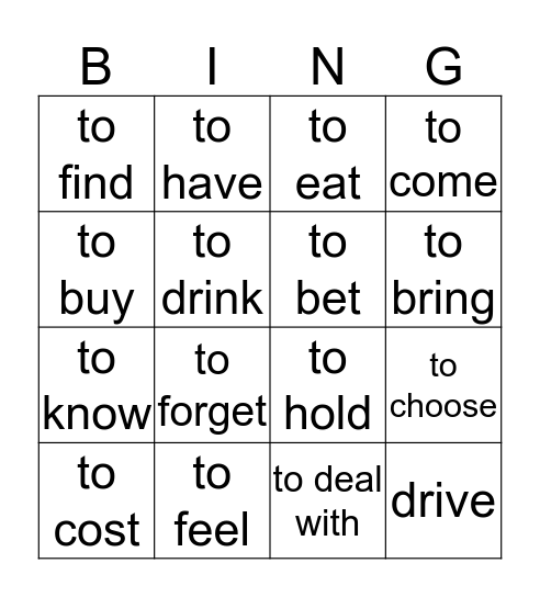 Onregelmatige ww Bingo Card