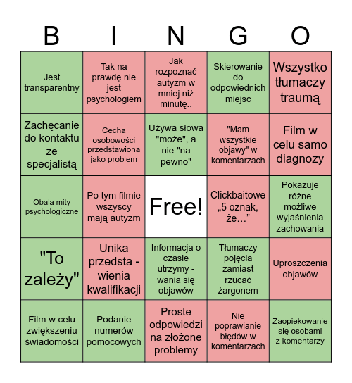 Psycholog w mediach - dwie strony medalu Bingo Card