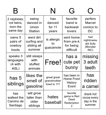Untitled Bingo Card