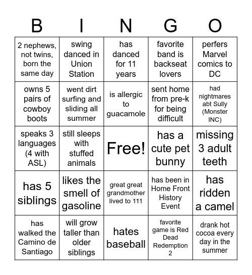 Untitled Bingo Card