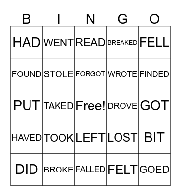 Junior 2- Irregular Verbs  Bingo Card