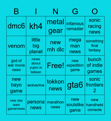 state of play bingo card Bingo Card