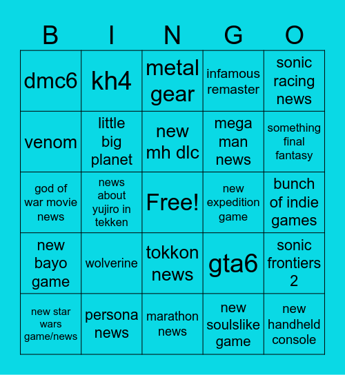state of play bingo card Bingo Card