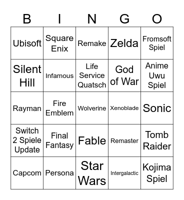 Summer Spiele Festival (Sony, Microsoft, Hauptstream Nintendo Bingo Card