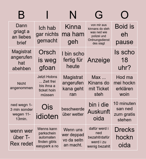 VÜ Bingo Card