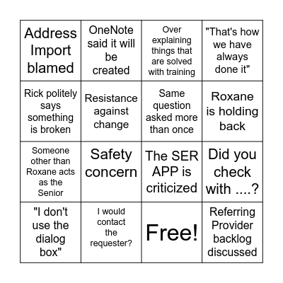 SER Bingo Card