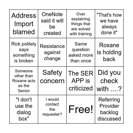 SER Bingo Card