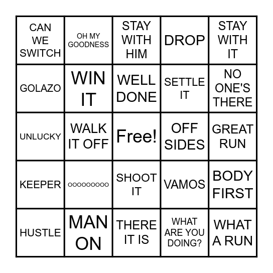 GAME DAY Bingo Card
