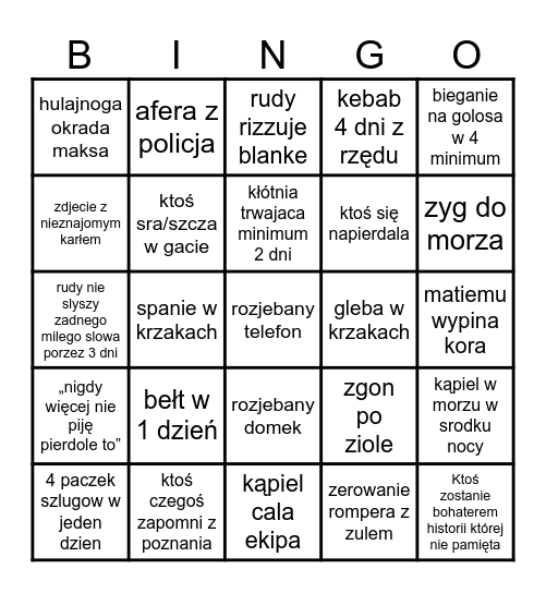 cóż sie odpierdoli w grzybowie Bingo Card