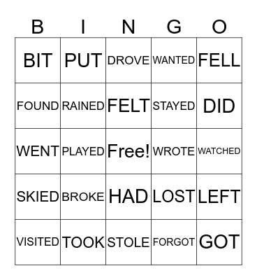 Junior 2- Irregular Verbs  Bingo Card
