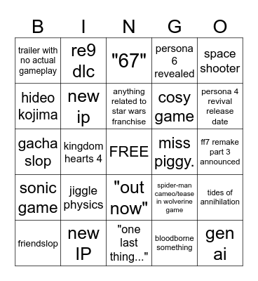 e3 lite 2026 Bingo Card