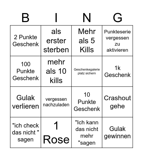 Warzone Bingo Card