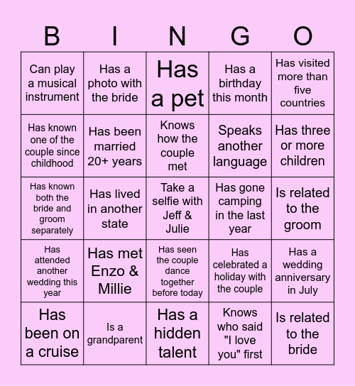 Mingle Bingo Card