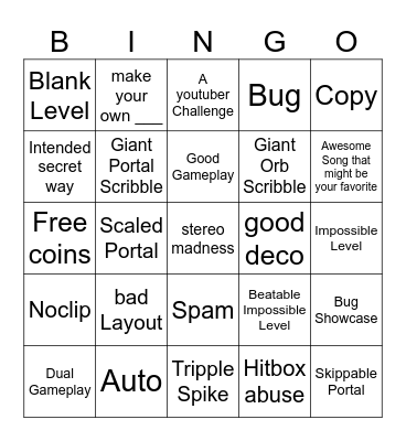 Recent Tab Bingo (Geometry Dash) Bingo Card