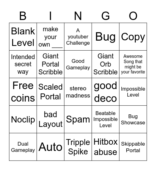 Recent Tab Bingo (Geometry Dash) Bingo Card