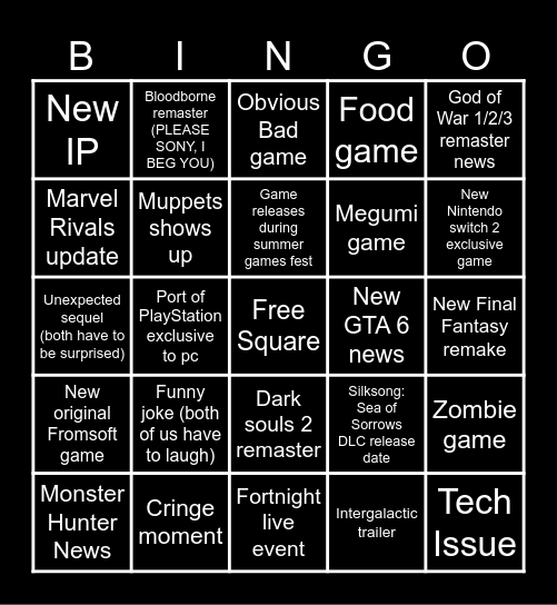 Summer Games Fest Bingo Card