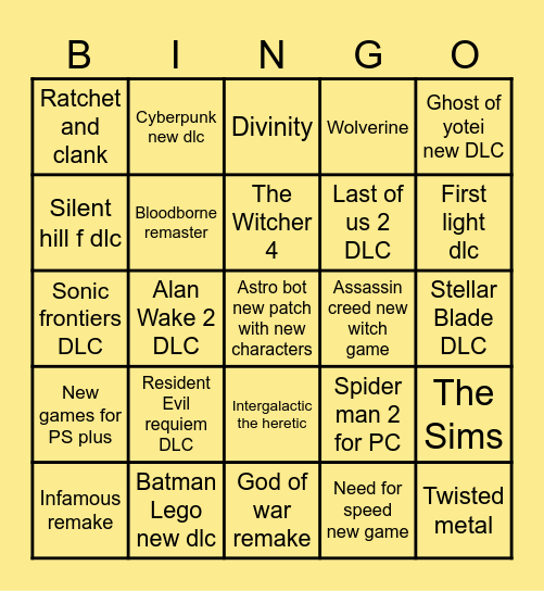 State of Play Bingo Card