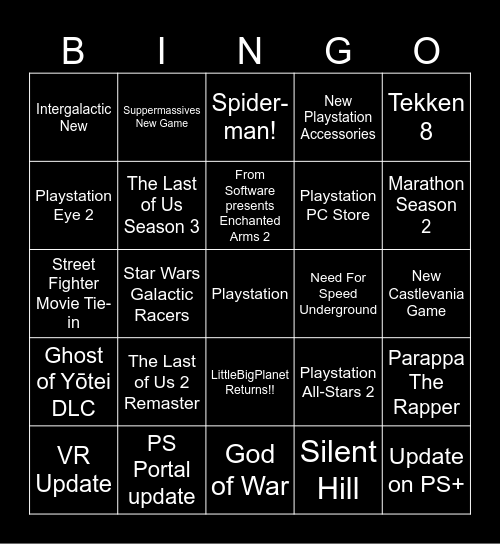 State of Play 2026 Bingo Card