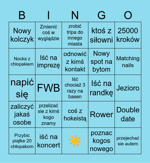 summer Bingo Card