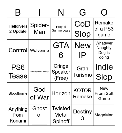 Playstation State of Play 2026 Bingo Card