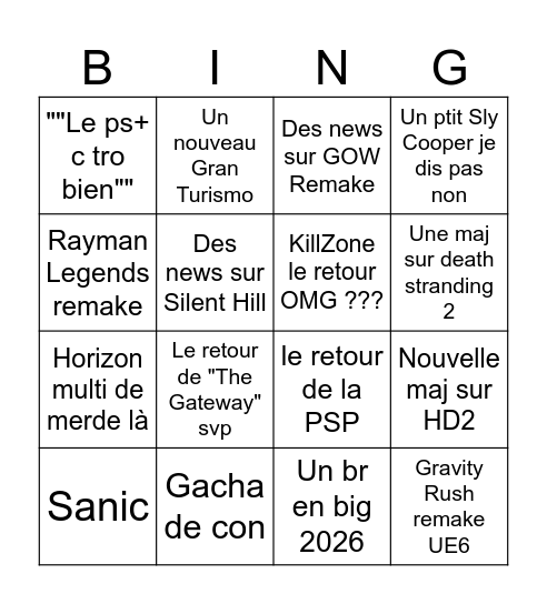Bingo State of Play Bingo Card