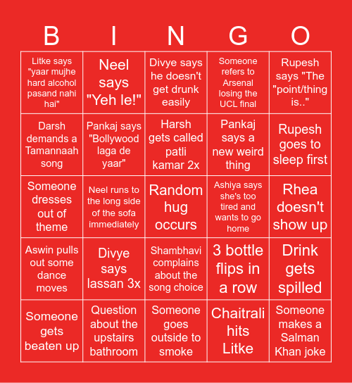 Party Bingo Card