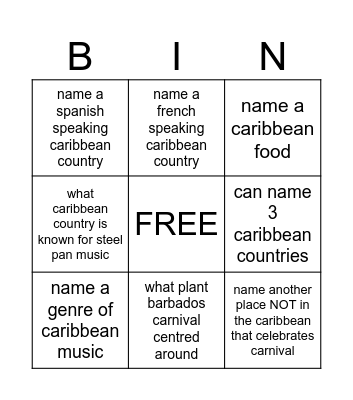 CARIBBEAN BINGO Card
