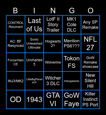 State of Play @ 22:00 Bingo Card