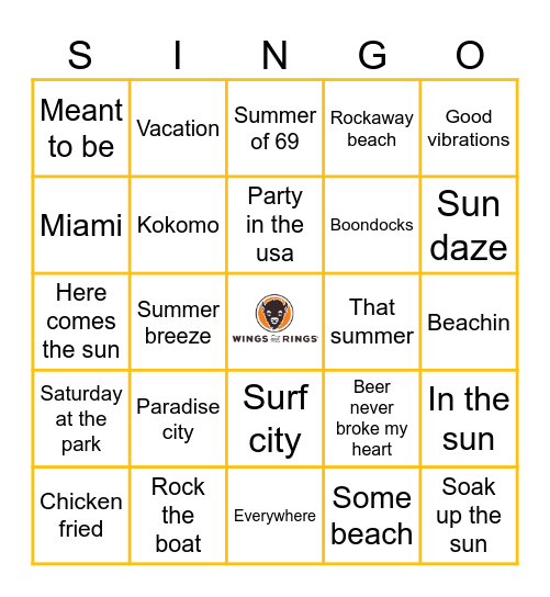 SUMMERTIME HITS        2 BOARDS- PLAY BOTH SEPERATELY Bingo Card
