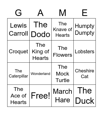 Alice in Wonderland! Bingo Card