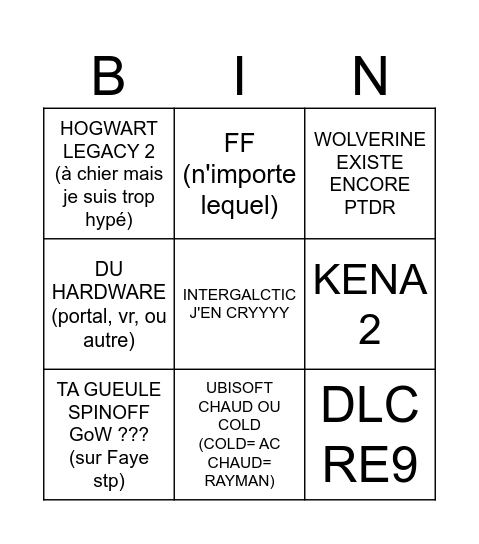 SOP2 Bingo Card
