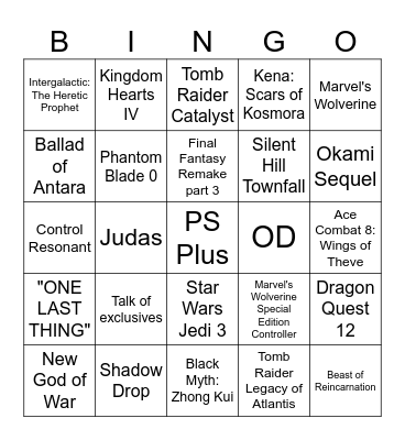 Sony State of Play - June 2026 Bingo Card