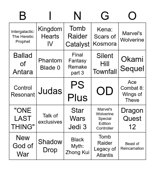 Sony State of Play - June 2026 Bingo Card