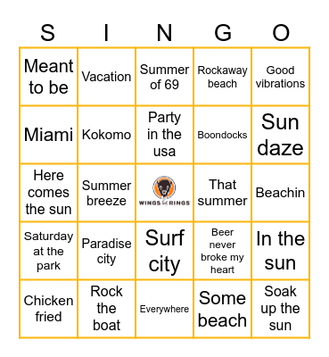 SUMMERTIME HITS                                    2 BOARDS PLAY EACH SEPARATELY Bingo Card