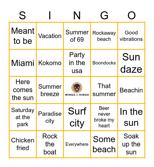SUMMERTIME HITS                                    2 BOARDS PLAY EACH SEPARATELY Bingo Card