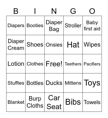 Nicole’s Baby Gifts Bingo Card