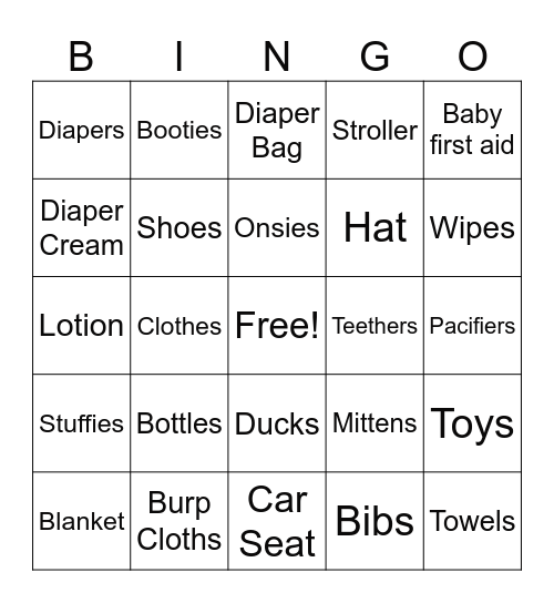 Nicole’s Baby Gifts Bingo Card