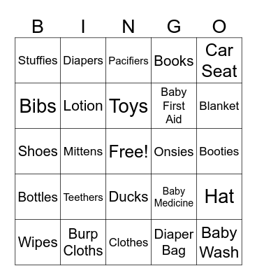Nicole’s Baby Gifts Bingo Card