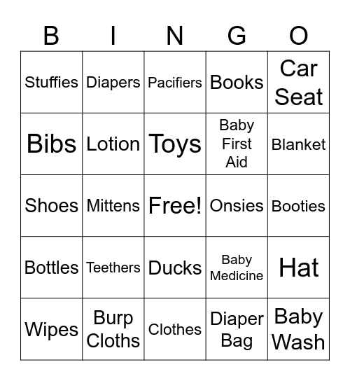 Nicole’s Baby Gifts Bingo Card